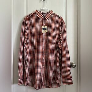 Saddlebred NWT Button Shirt Big & Tall Mens LT Orange Red Checks Career Casual
